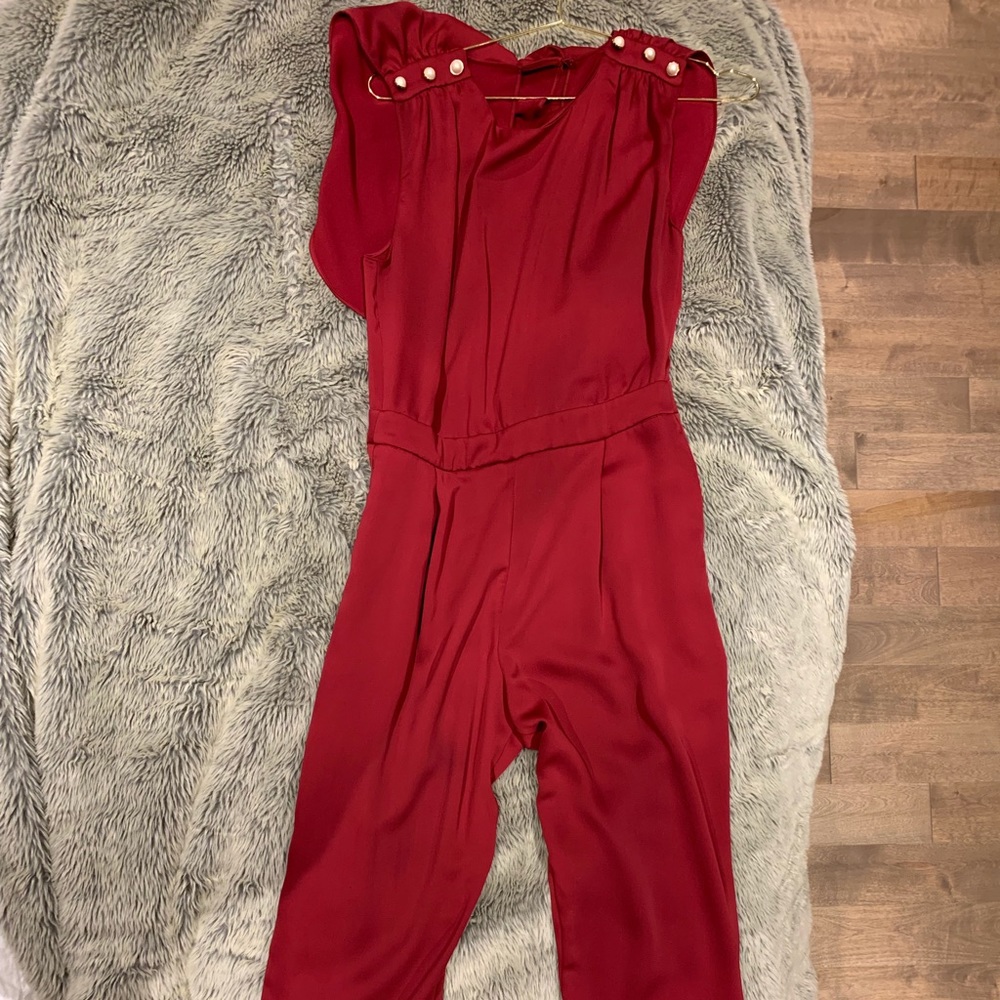 Wine-red Zara jumpsuit with pearls, size M.